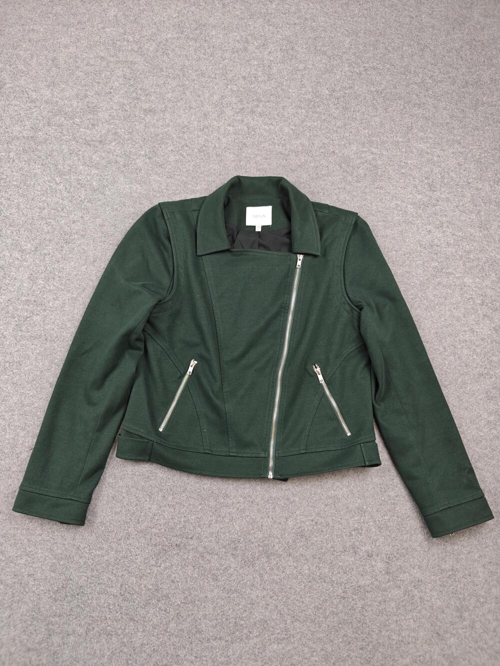 GREYLIN Jacket Womens Medium Green Biker Twill Lined Collared Full Zip Pockets